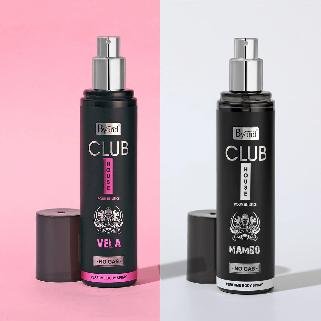 Byond Club House No Gas Deodorant, Unisex Perfume, Long Lasting Deo For Men And Women 24 Hour, Pack Of 2 (Vela & Mambo, 120Ml)