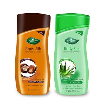 NATURA BODY SILK GREEN ALOE VERA & COCOA BUTTER NOURISHMENT BODY LOTION COMBO PACK