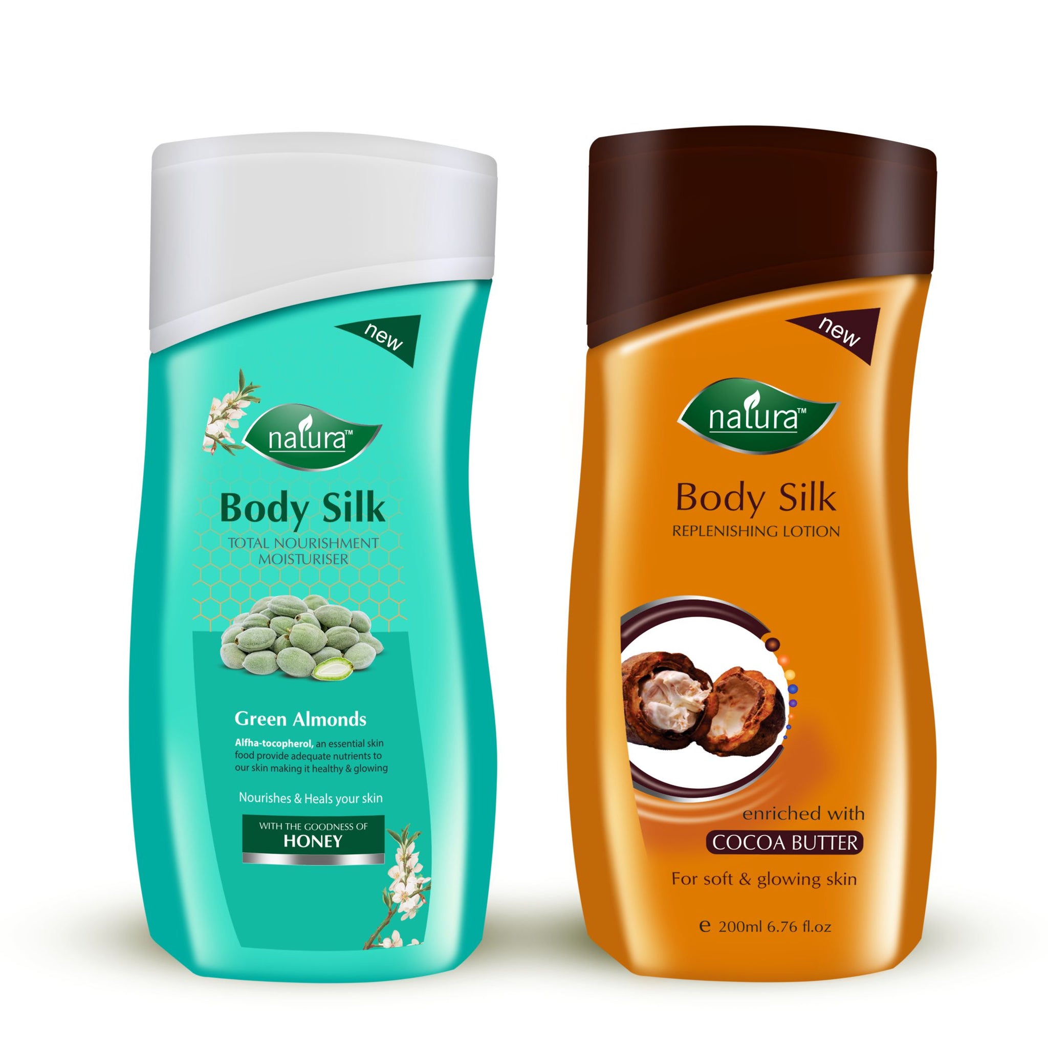 NATURA BODY SILK GREEN ALMONDS & COCOA BUTTER NOURISHMENT BODY LOTION COMBO PACK