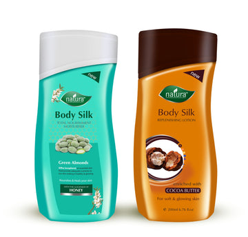 NATURA BODY SILK GREEN ALMONDS & COCOA BUTTER NOURISHMENT BODY LOTION COMBO PACK