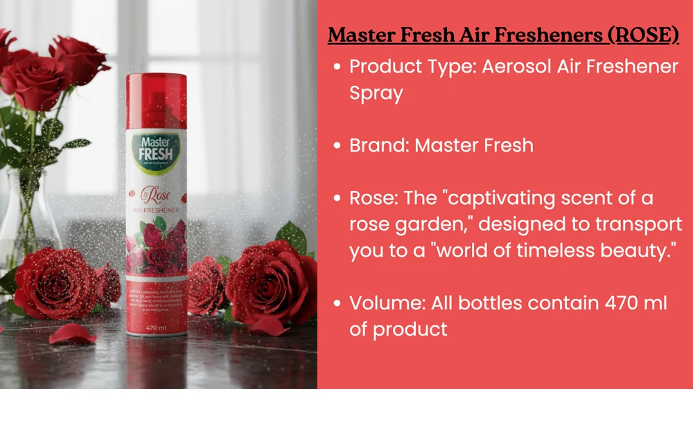 MASTER FRESH Rose Air Freshener Spray Captivating Floral Home Scent (470ml)